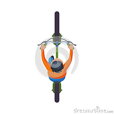 Cyclist Riding Bike, View from Above Flat Vector Illustration Vector Illustration
