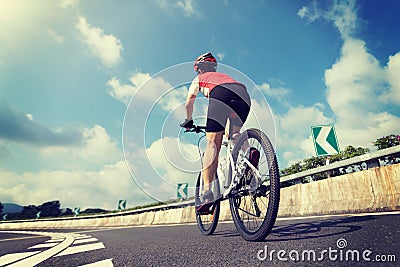 Cyclist riding Mountain Bike Stock Photo