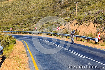 A cyclist riding on the R46 road. Editorial Stock Photo