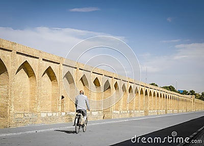 Cyclist on Siosepol bridge Stock Photo