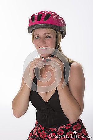 Cyclist wearing a safety helmet Stock Photo