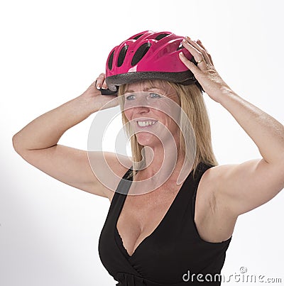 Cyclist wearing a safety helmet Stock Photo