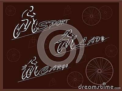 Cyclists. Bicycles for different purposes. Sports men's and women's bicycle. Three-wheeled cargo bike. Vector. Vector Illustration