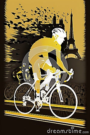 Cyclists competition. Tour de France. Generative AI Cartoon Illustration