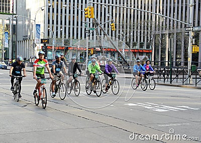 Cyclists on the Five Boro Bike Tour in New York Editorial Stock Photo