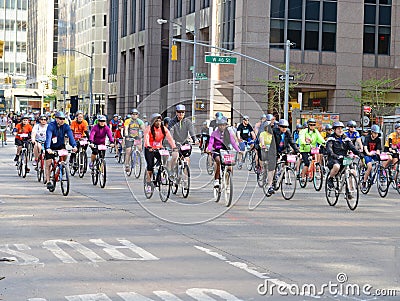 Cyclists on the Five Boro Bike Tour in New York Editorial Stock Photo