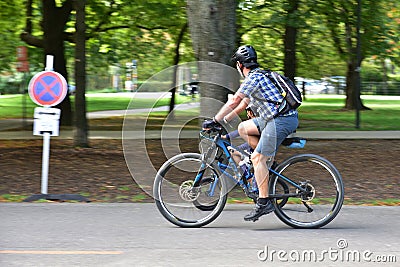 Cyclists in the Prater Hauptallee Editorial Stock Photo