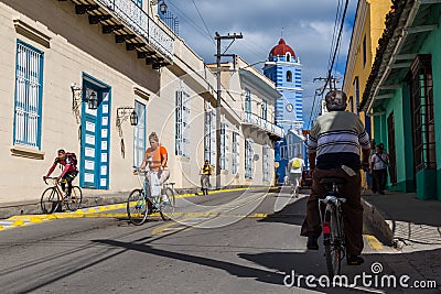 Cyclists in Sancti SpÃ­ritus Editorial Stock Photo