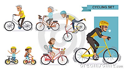 Cyclists Set Vector Illustration
