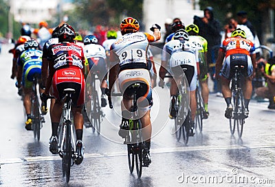 Cyclists from various teams cycle Editorial Stock Photo