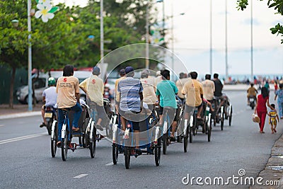 Cyclo drivers drive tourists Editorial Stock Photo