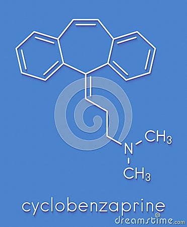 Cyclobenzaprine muscle spasm drug molecule. Skeletal formula. Stock Photo
