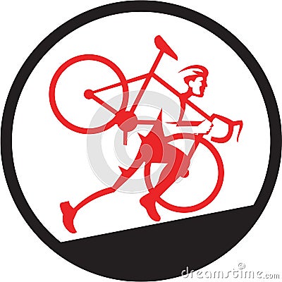 Cyclocross Athlete Running Uphill Circle Vector Illustration