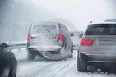 Road congestion due to snowfall Stock Photo