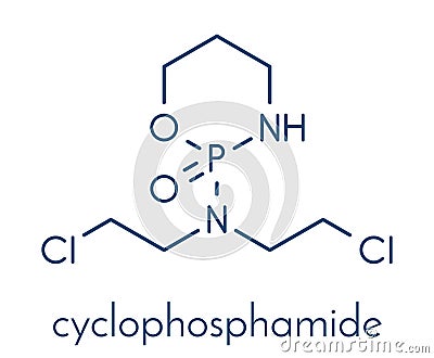Cyclophosphamide cancer chemotherapy drug molecule. Belongs to nitrogen mustard alkylating agents class of cancer drugs. Skeletal. Vector Illustration