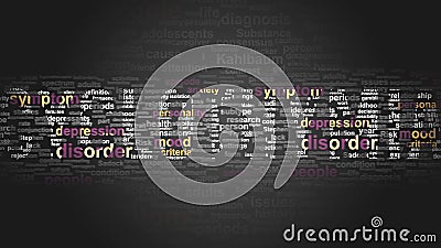 Cyclothymia - essential subjects and terms related to Cyclothymia arranged by importance in a 2-color word cloud poster. Reveal Cartoon Illustration