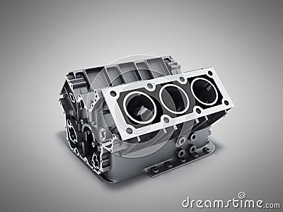 cylinder block from car with v6 engine 3d render on a grey background Stock Photo