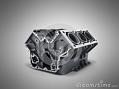 cylinder block from car with v6 engine 3d render on a grwy background Stock Photo