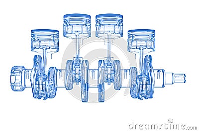 Cylinder crank (3D xray blue on white) Stock Photo