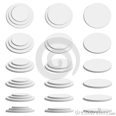 Cylinder 3d platform. Realistic round stand stage, empty geometric podium, cylinder presentation platform mockup vector Vector Illustration