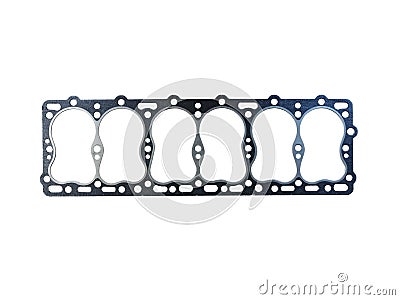 6-cylinder engine block head gasket on an isolated white background Stock Photo