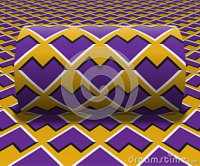 Cylinder is rolling along the inclined surface. Abstract objects with arrows pattern. Vector optical illusion illustration Vector Illustration