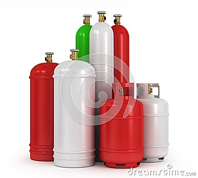 Cylinders with the compressed gases Stock Photo