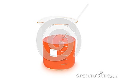 Cylindric Beaker (glassware) with orange reagent isolated on white background Stock Photo
