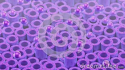 Cylindrical tubes and balls. Beautiful pueole color and surface texture. Good background for your motion design. 3d Cartoon Illustration