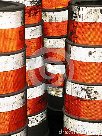 Cylindrical warning bollards Stock Photo