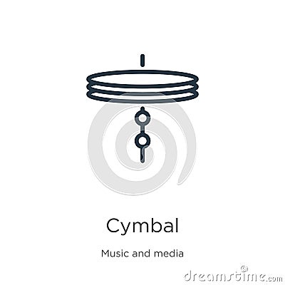 Cymbal icon. Thin linear cymbal outline icon isolated on white background from music collection. Line vector sign, symbol for web Vector Illustration