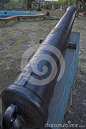 The cypher of King George II of Great Britain and Ireland,on Cannon in Bhuikot Fort Stock Photo