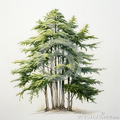 Cypress Tree Watercolor Painting By Beatrice Potter Stock Photo