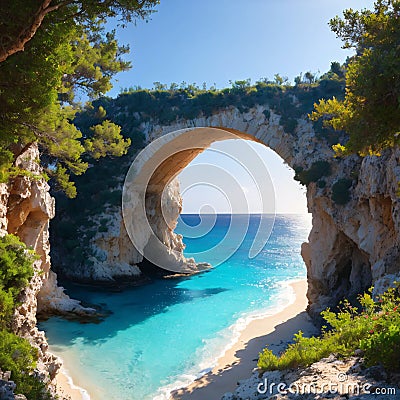 Cyprus. Ayia Napa. Love bridge. Rock arch in the sea. The Cape Greco . The Mediterranean sea picturesque coast. Stock Photo