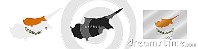 Cyprus. Detailed flag map. Detailed silhouette. Waving flag. Vector illustration Cartoon Illustration