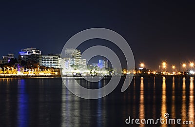 Cyprus, Larnaca Promenade At Night Stock Photo