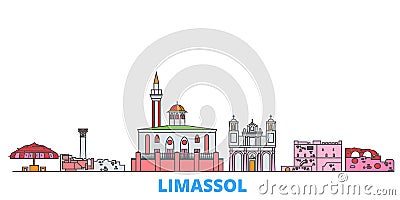 Cyprus, Limassol line cityscape, flat vector. Travel city landmark, oultine illustration, line world icons Vector Illustration