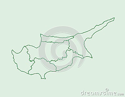 Cyprus map with divisions using green lines on light background vector Vector Illustration