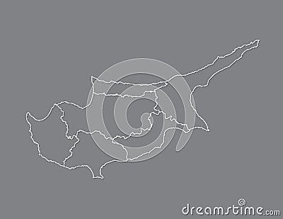 Cyprus map with divisions using white lines on dark background vector Vector Illustration