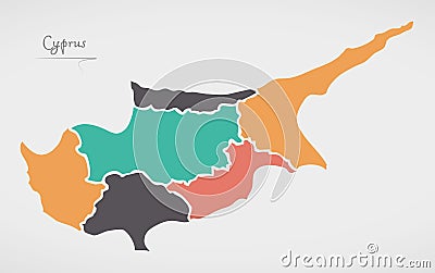 Cyprus Map with states and modern round shapes Vector Illustration