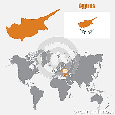Cyprus map on a world map with flag and map pointer. Vector illustration Cartoon Illustration