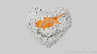 Cyprus National Day. April 1. Heart shape made out of flowers on white background. 3D rendering Stock Photo