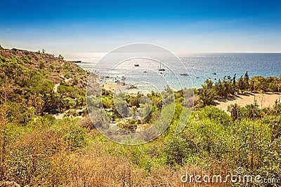 Cyprus Protaras, Konnos beach, view of lagoon Mediterranean Sea from above Stock Photo