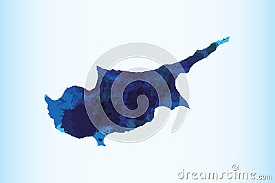 Cyprus watercolor map vector illustration of blue color on light background using paint brush in paper page Vector Illustration