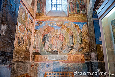 Cyril-Belozersky Monastery. Frescoes on the walls of the Assumption Cathedral Editorial Stock Photo