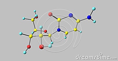 Cytidine molecular structure isolated on grey background Cartoon Illustration