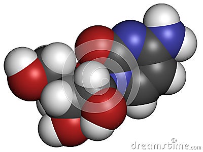 Cytidine RNA building block molecule. Atoms are represented as spheres with conventional color coding: hydrogen (white), carbon ( Stock Photo