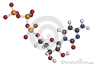 Cytidine triphosphate (CTP) RNA building block molecule. Also functions as cofactor to some enzymes. Atoms are represented as Stock Photo