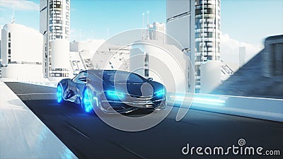 Czarny futurystyczny elektrycznego samochodu bardzo postu jeżdżenie w sci fi sity, miasteczko Pojęcie przyszłość Realistyczna 4K royalty ilustracja Czarny futurystyczny elektrycznego samochodu bardzo postu jeżdżenie w sci fi sity, miasteczko Pojęcie przyszłość Realistyczna 4K royalty ilustracja