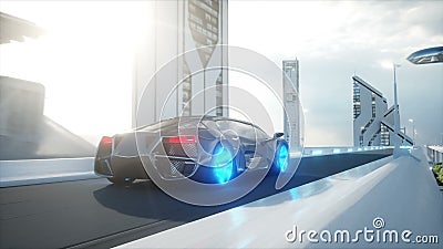 Czarny futurystyczny elektrycznego samochodu bardzo postu jeżdżenie w sci fi sity, miasteczko Pojęcie przyszłość Realistyczna 4K ilustracji Czarny futurystyczny elektrycznego samochodu bardzo postu jeżdżenie w sci fi sity, miasteczko Pojęcie przyszłość Realistyczna 4K ilustracji